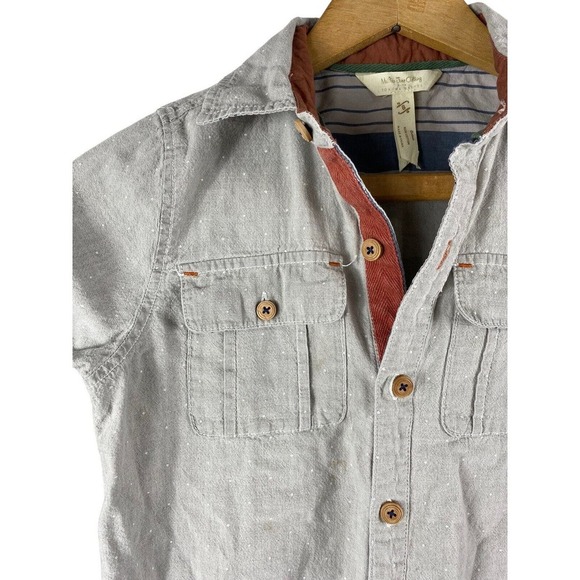 Matilda Jane Boys Button Down Shirt 8 Gray Polka Dot Print Wood Buttons - Picture 3 of 7